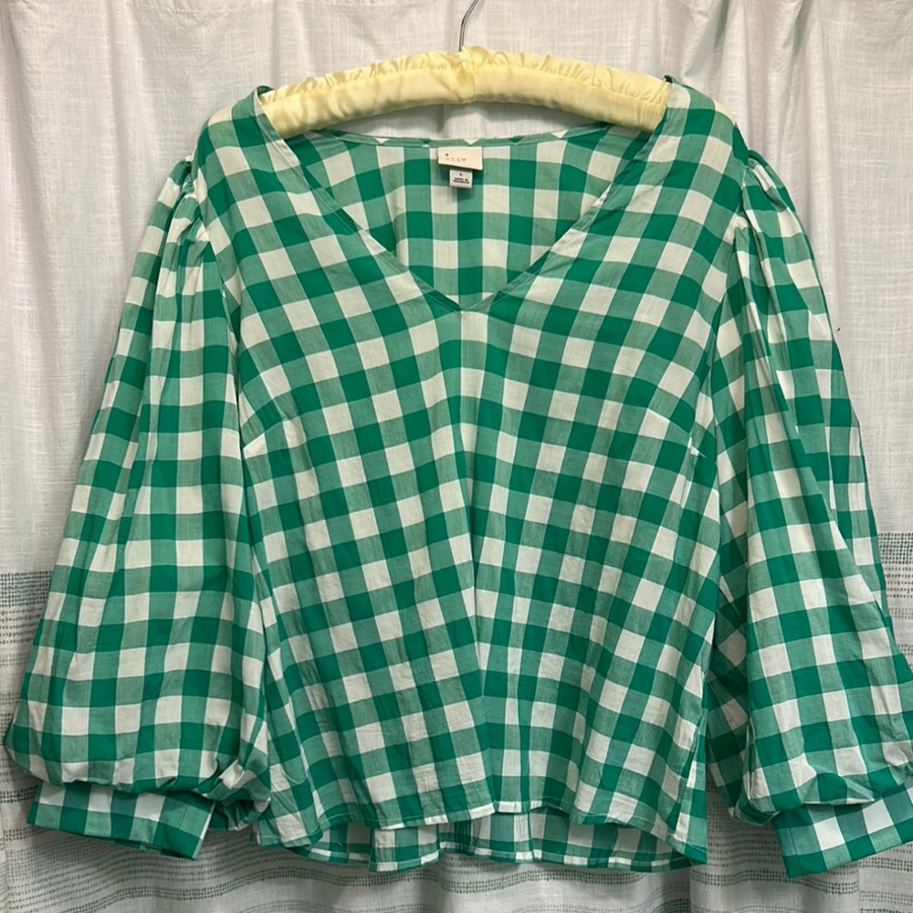 A New Day - Green Gingham Women's Top - Size L